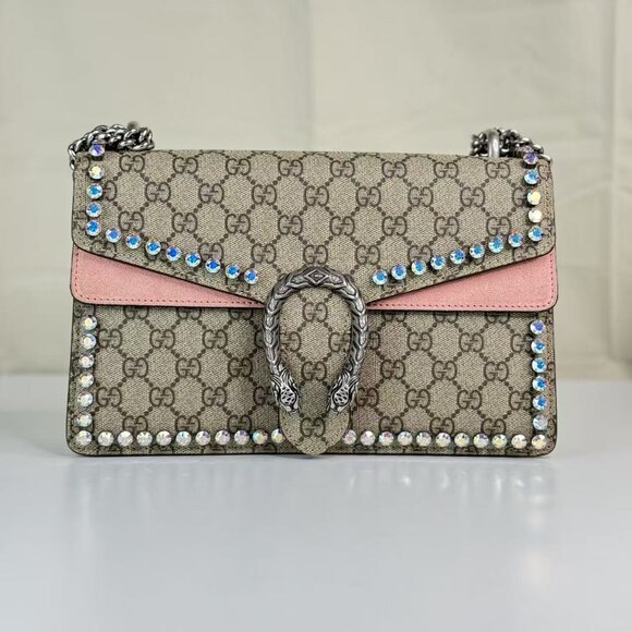 Gucci Pink Dionysus Bag Crystal Embelished GG Coated Canvas - Picture 1 of 8
